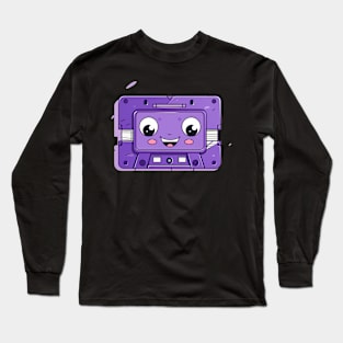 Purple tape cassette with cute face in cartoon style Long Sleeve T-Shirt